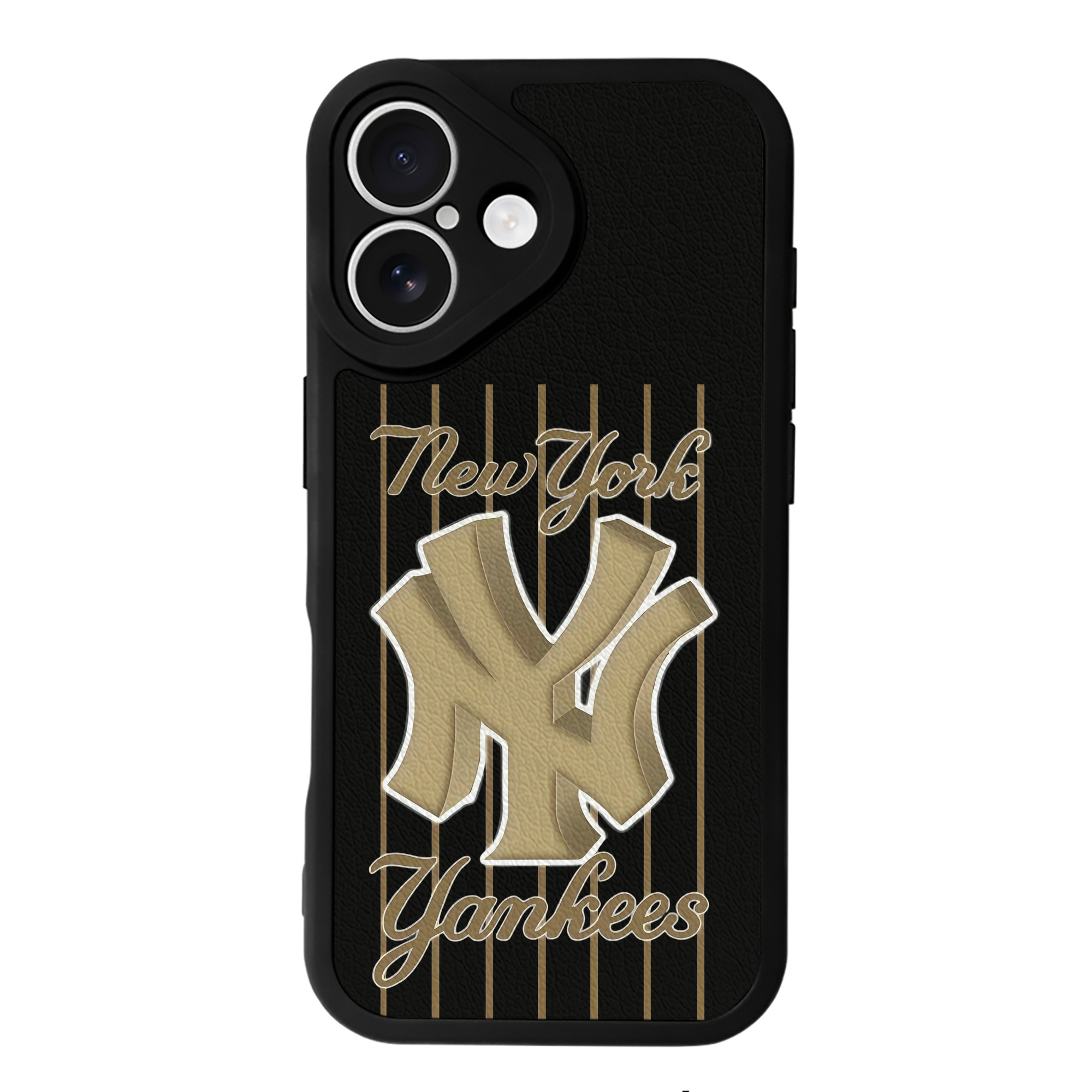 New York Yankees Pinstripe Golden Logo IPhone 16 Silicone Leather Case – UV Print, Lambskin Texture – Perfect Fit, Wireless Charging Compatible, Scratch Resistant, Precise Cutouts – Stylish Protection For IPhone 16
